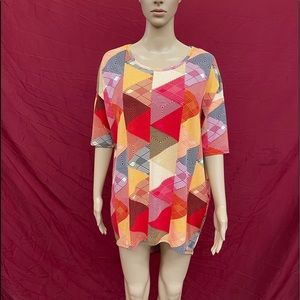 geometric patchwork hi-low tunic/top size xs (oversized)